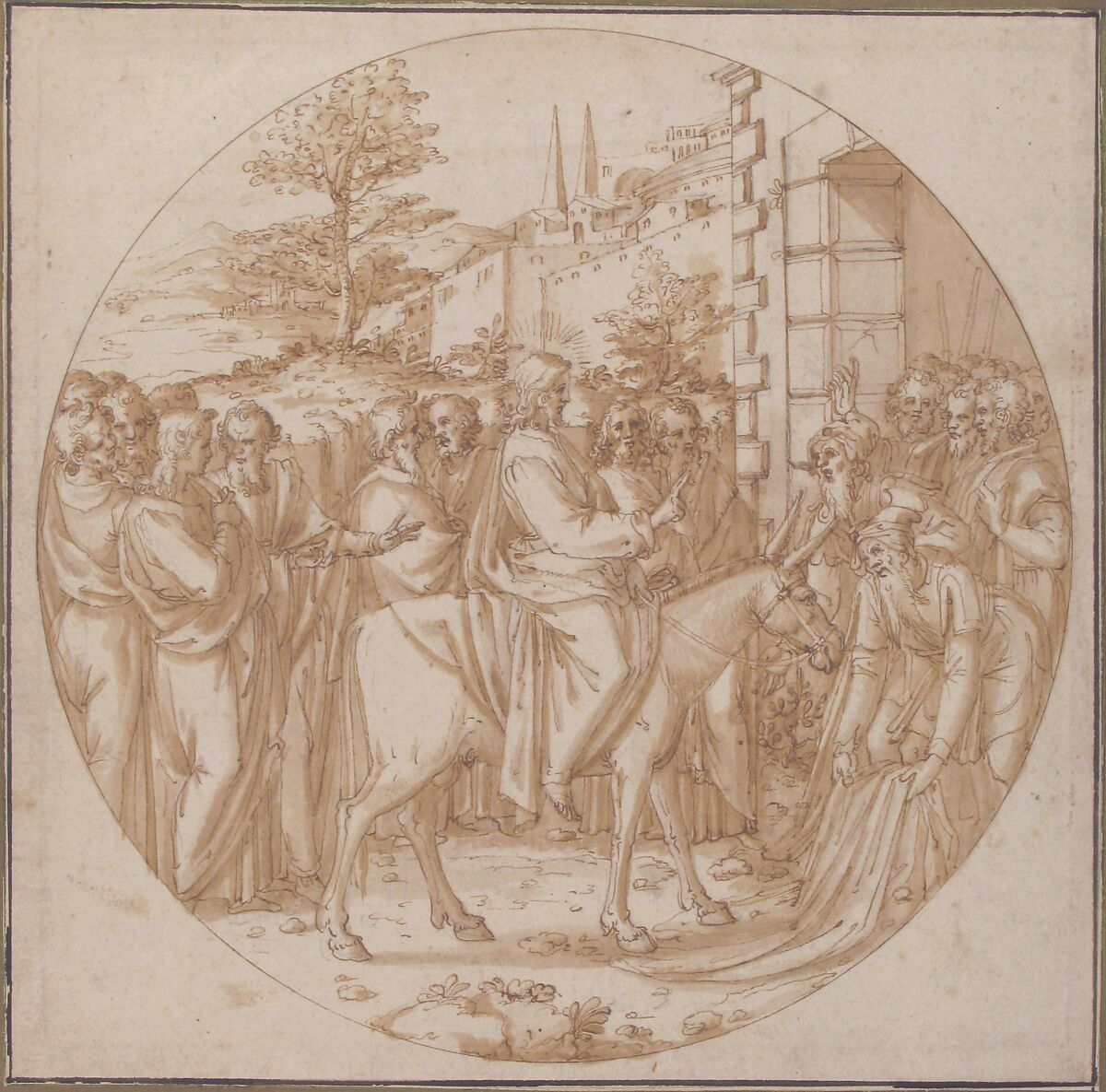 The Entrance of Christ into Jerusalem, Attributed to Ercole Setti (Italian, documented Modena, late 16th century), Pen and brown ink, brown wash over traces of black chalk