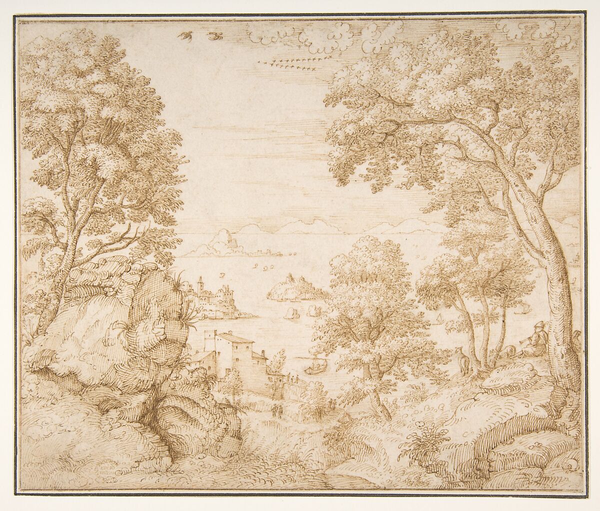 Coastal Landscape, Gherardo Cibo (Italian, Genoa 1512–1600 Rocca Contrada (Arcevia)), Pen and brown ink 