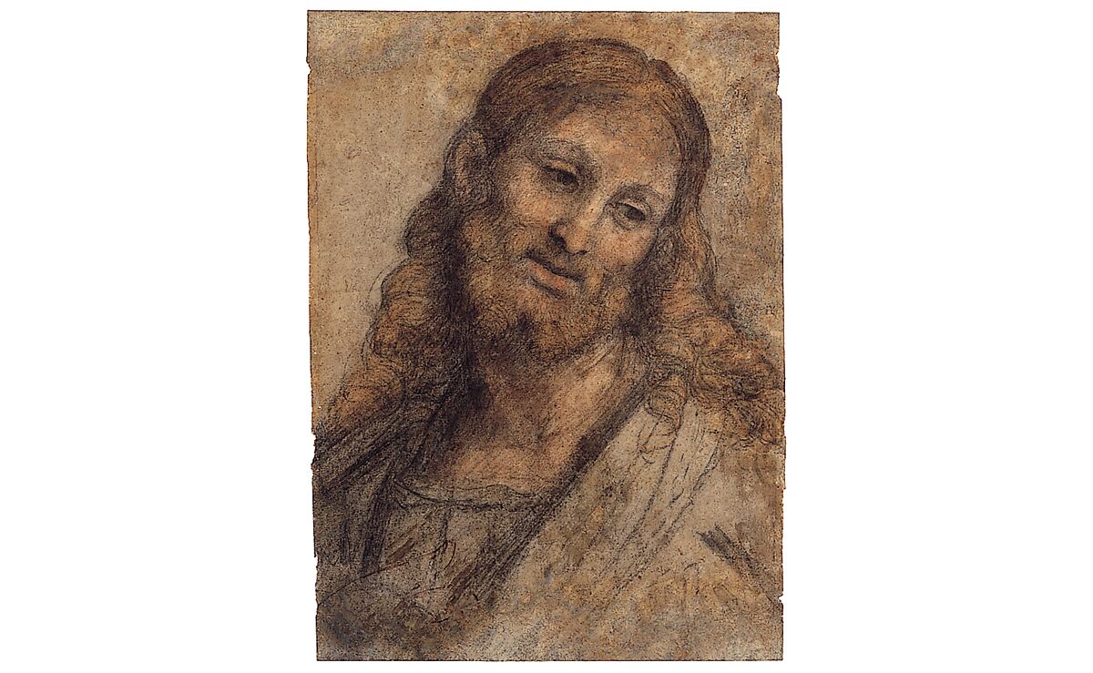 Bust of a Bearded Figure, Andrea Solario (Italian, Milan ca. 1465–1524 Milan), Black, red, and ochre chalk on light brown paper (with later, substantive reintegration of the support and drawing surface along the right edges and upper portions of the sheet; detached from canvas support in 1958)