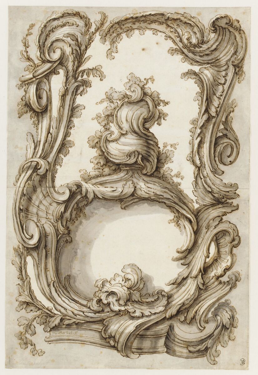 Study for a Cartouche, Pierre Edmé Babel (French, Paris 1720–1775 Paris), Pen and brown ink, brush and brown and gray wash