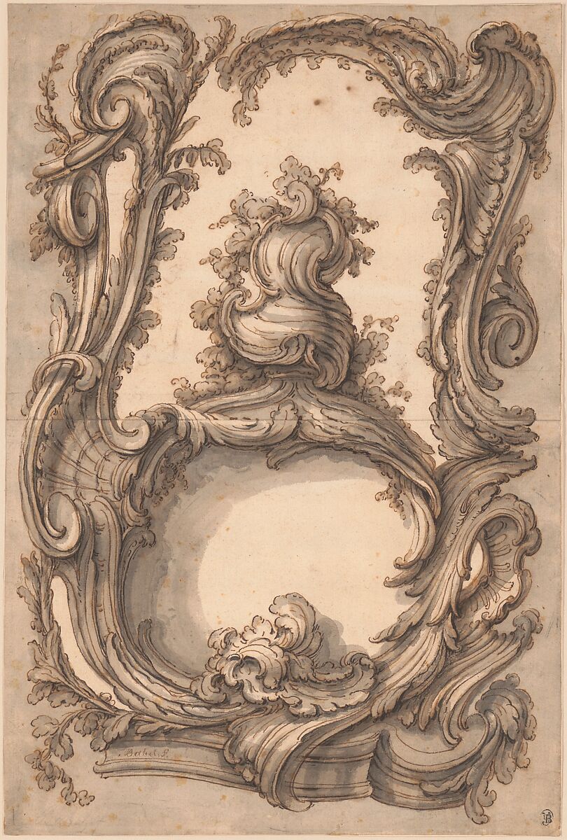 Study for a Cartouche, Pierre Edmé Babel (French, Paris 1720–1775 Paris), Pen and brown ink, brush and brown and gray wash