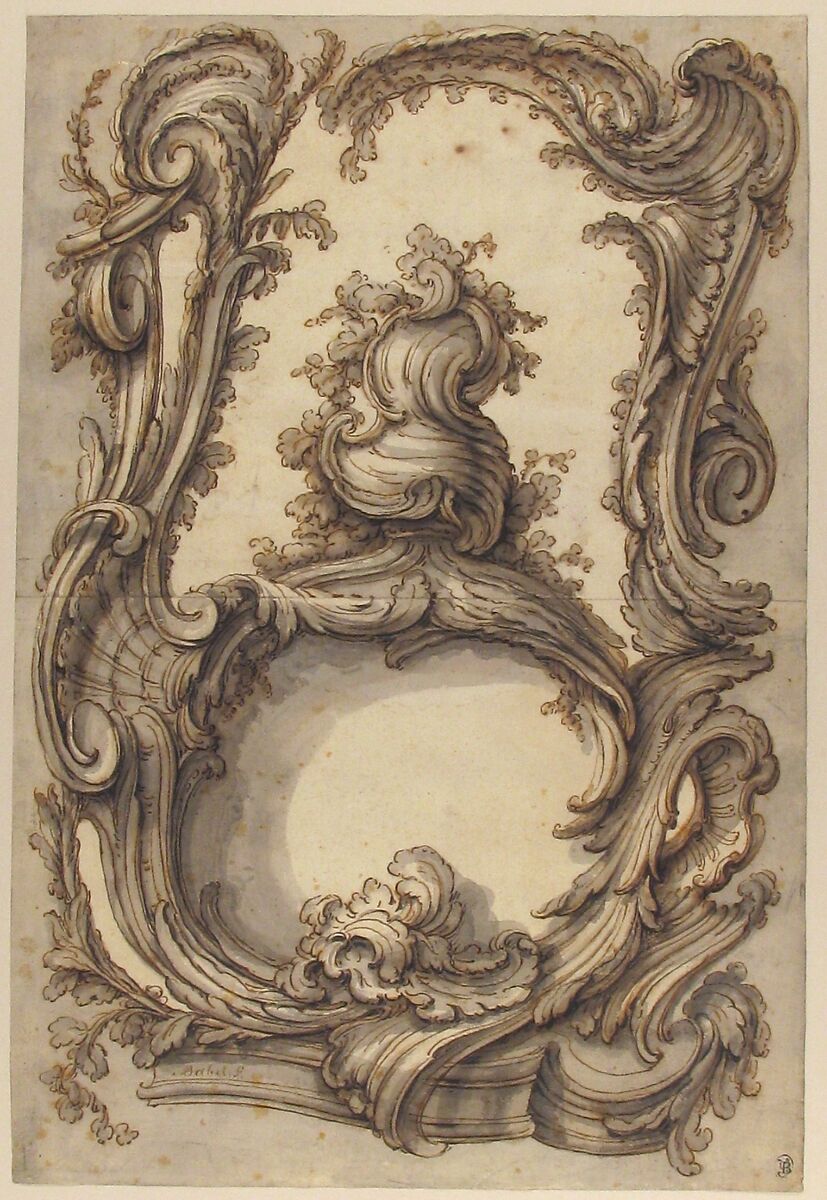 Study for a Cartouche, Pierre Edmé Babel (French, Paris 1720–1775 Paris), Pen and brown ink, brush and brown and gray wash