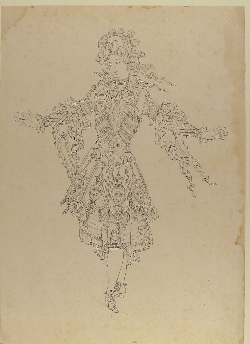 Male Actor in Ballet Costume, After (?) Jean Berain (French, Saint-Mihiel 1640–1711 Paris), Pen and black ink over chalk