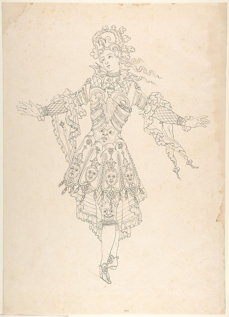 Male Actor in Ballet Costume, After (?) Jean Berain (French, Saint-Mihiel 1640–1711 Paris), Pen and black ink over chalk 