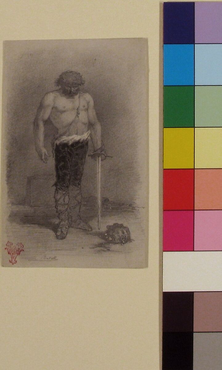 Man with Sword, Charles-Albert Arnoux Bertall (French, Paris 1820–1882 Paris), Graphite and black ink