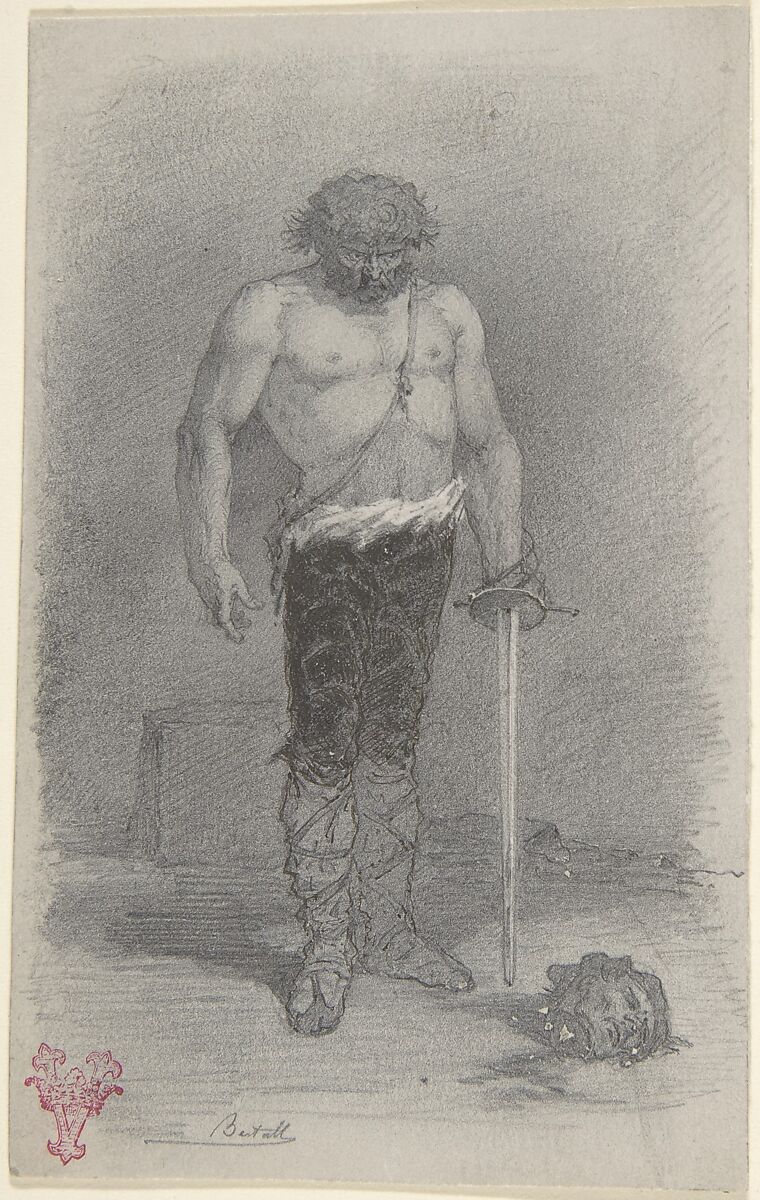 Man with Sword, Charles-Albert Arnoux Bertall (French, Paris 1820–1882 Paris), Graphite and black ink 