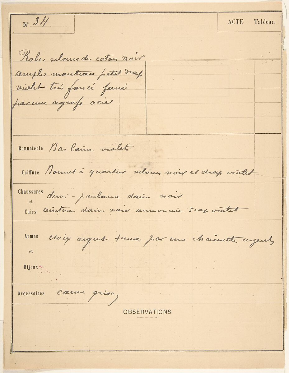 Costume for Sir Olivier McText [a]; Descriptive Sheet of Accessories [b], Charles Bianchini (French, Lyons 1860–1905 Paris), Pen and black ink, watercolor, over graphite underdrawing