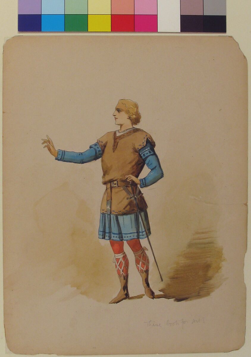 Design for Man's "Medieval" Costume, Charles Bianchini (French, Lyons 1860–1905 Paris), Pen and black ink,  watercolor