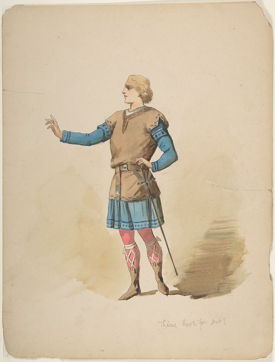 Design for Man's "Medieval" Costume, Charles Bianchini (French, Lyons 1860–1905 Paris), Pen and black ink,  watercolor 