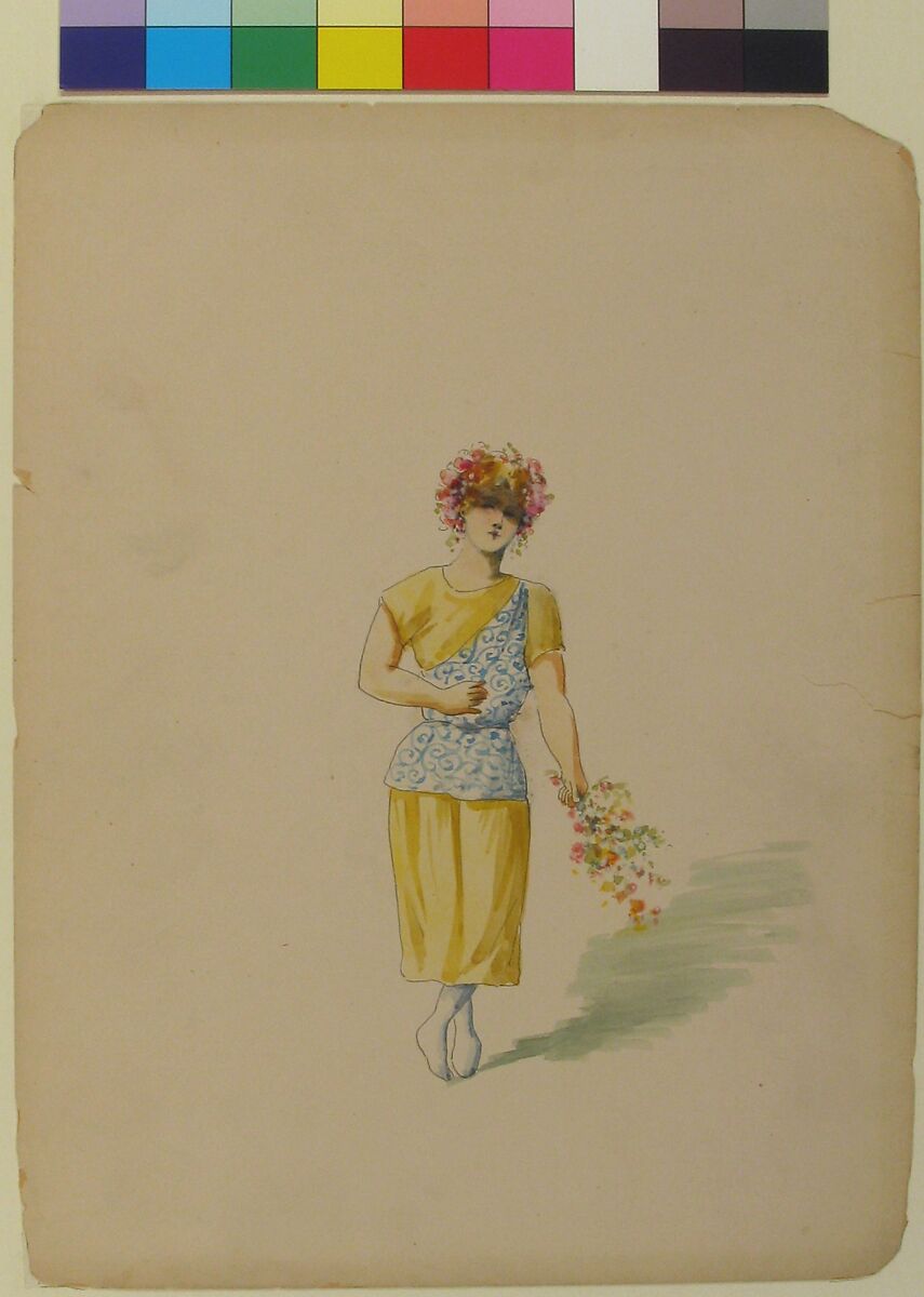 Costume for a Youth in Yellow and Blue, Charles Bianchini (French, Lyons 1860–1905 Paris), Pen and black ink with watercolor