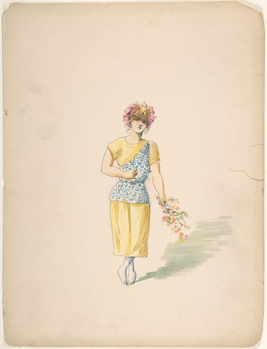 Costume for a Youth in Yellow and Blue, Charles Bianchini (French, Lyons 1860–1905 Paris), Pen and black ink with watercolor 