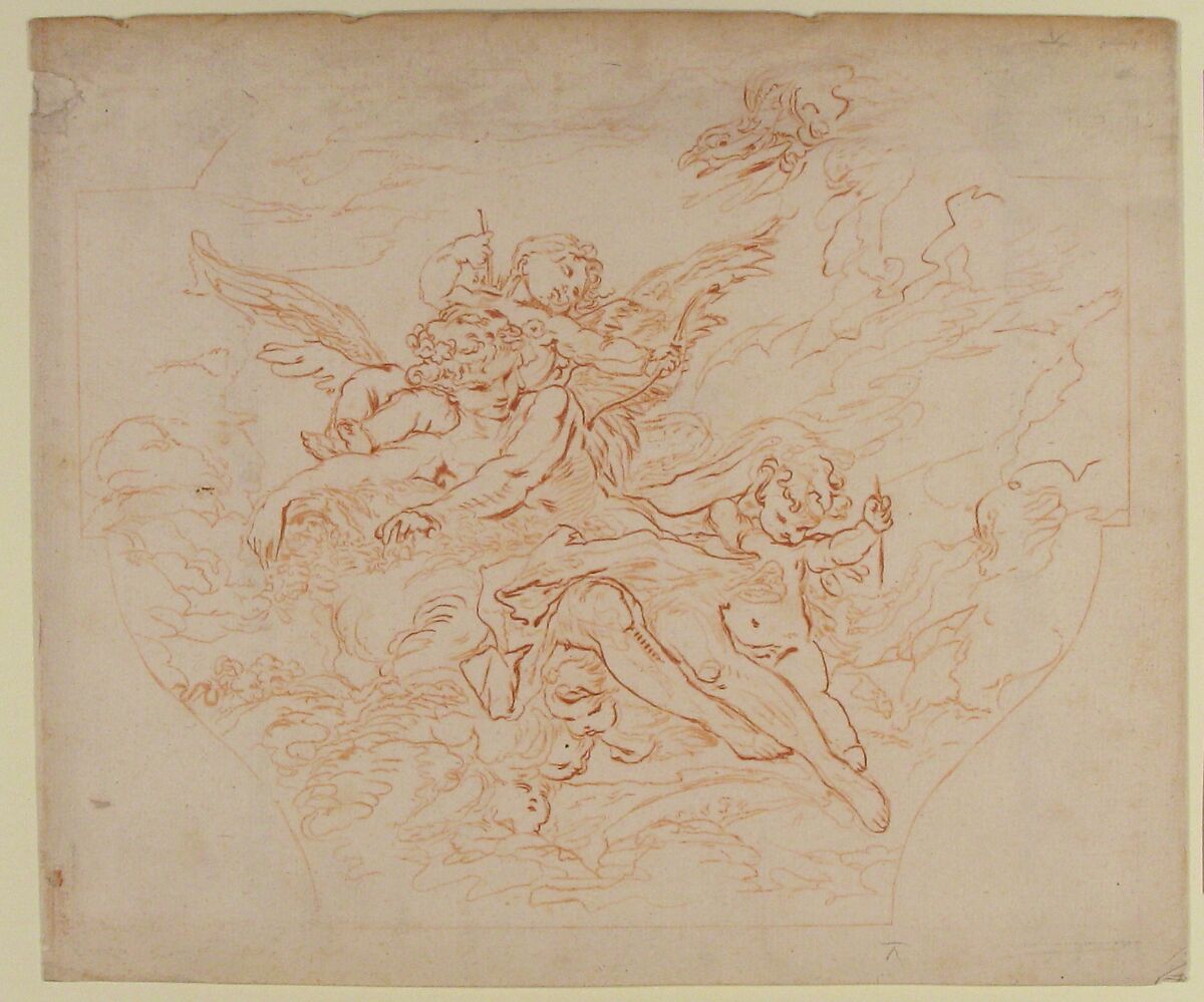Preparatory Drawing of a Ceiling for Etching, after Boucher Drawing, Jean Charles François (French, Nancy 1717–1769 Paris), Red chalk