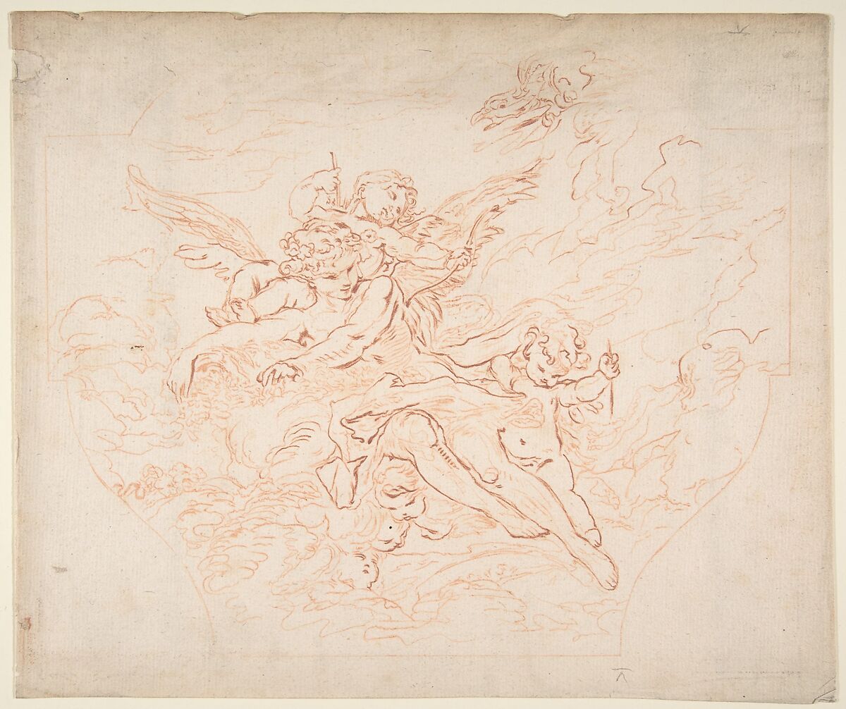 Preparatory Drawing of a Ceiling for Etching, after Boucher Drawing, Jean Charles François (French, Nancy 1717–1769 Paris), Red chalk 