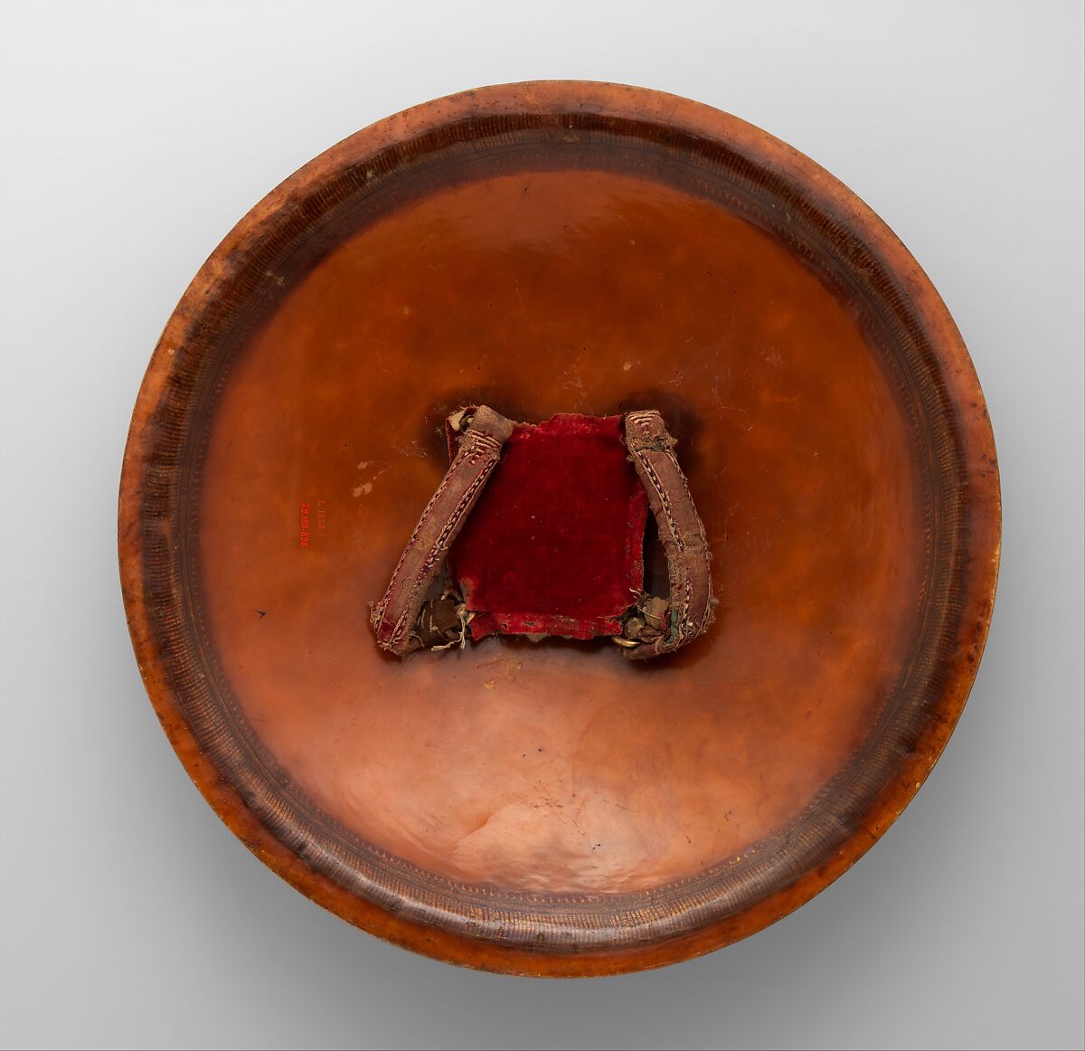 Shield (<i>Dhàl</i>), Hide, gilt bronze, enamel, lacquer, jewels, textile (velvet), North Indian