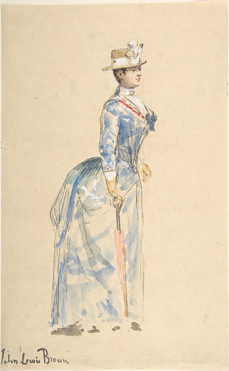 Woman Dressed in Blue, John-Lewis Brown (French, Bordeaux 1829–1890 Paris), Watercolor and gouache over graphite 