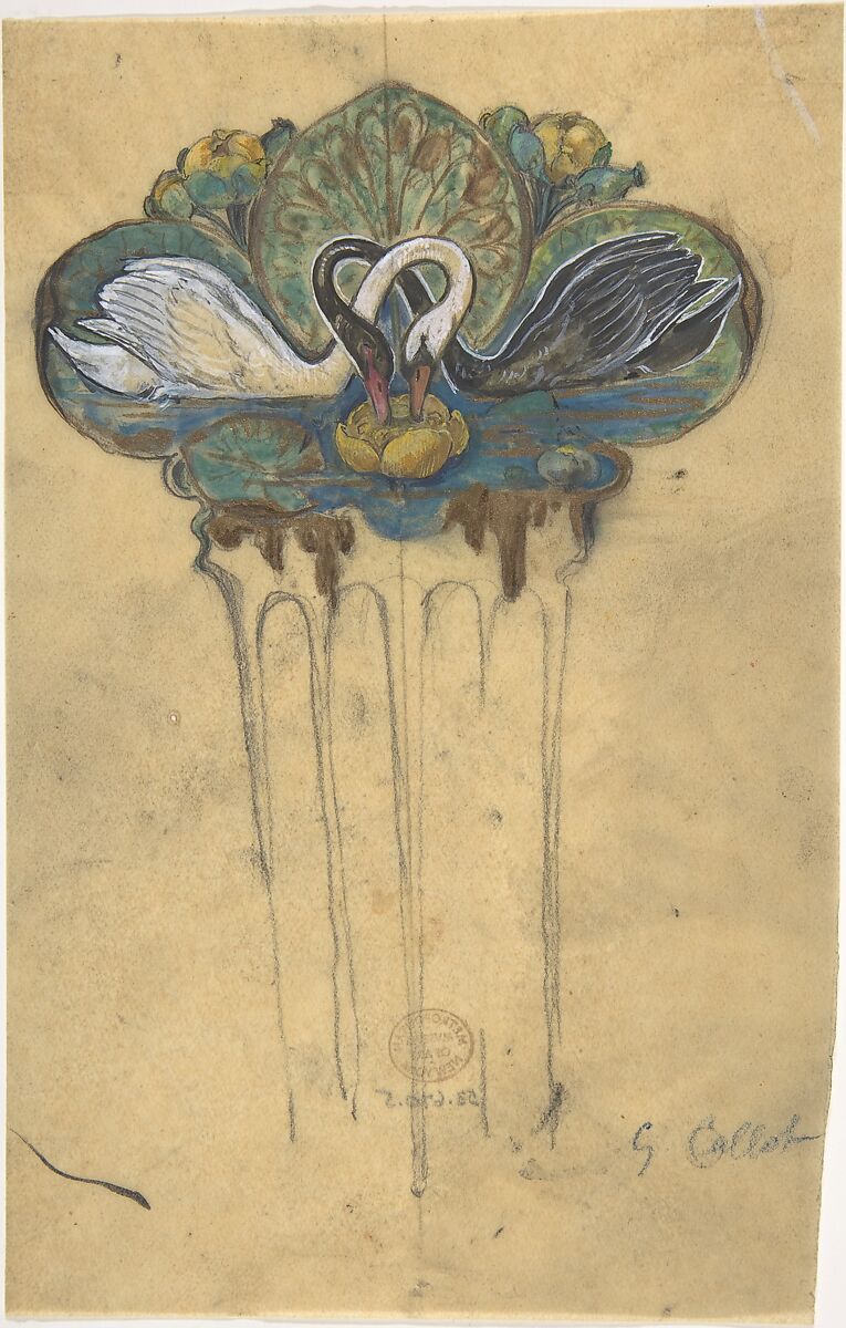 Design for a Haircomb, Jacques Caillot (French, 1823–1905), Pen and black ink, watercolor and gouache and metallic paint over graphite 
