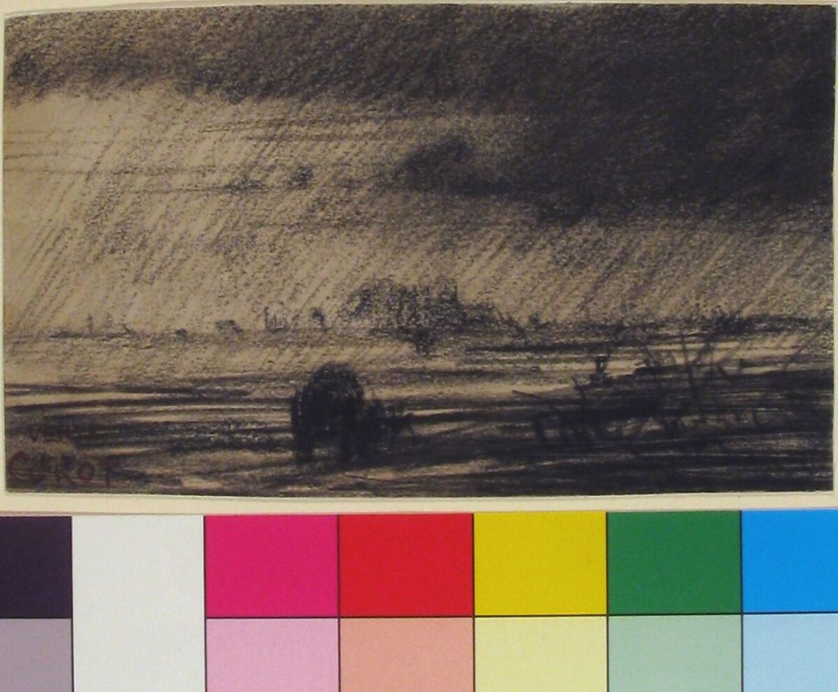 Landscape in a Storm, Charles-François Daubigny (French, Paris 1817–1878 Paris), Black chalk on wove paper