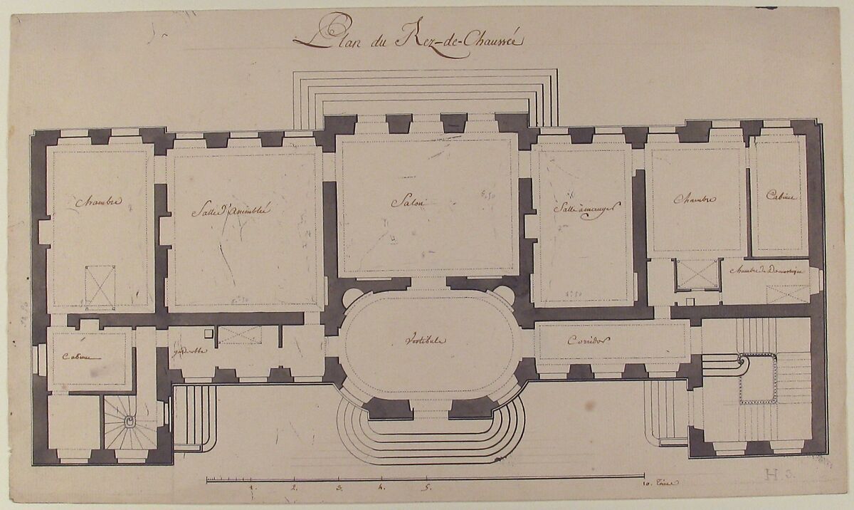 Ground Plan for a Palace, Degana, Pen and black ink, brush and gray wash over graphite