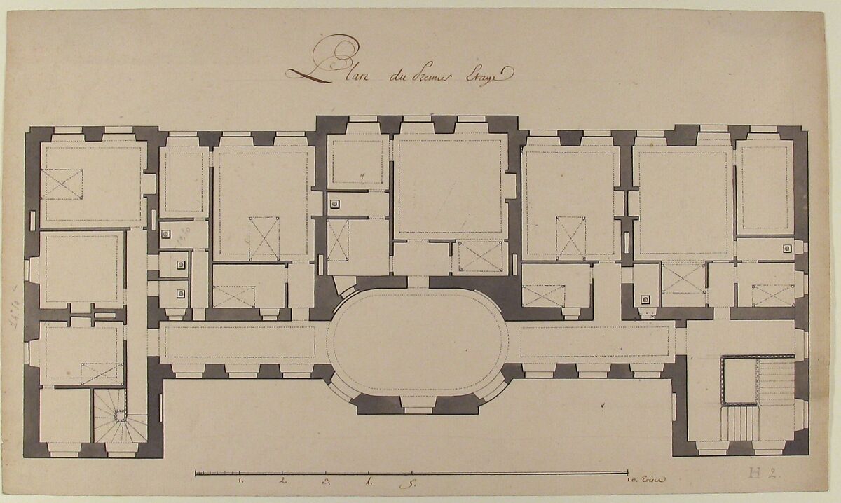 Ground Plan for Second Floor of a Palace, Degana, Pen and black ink, brush and gray wash over graphite
