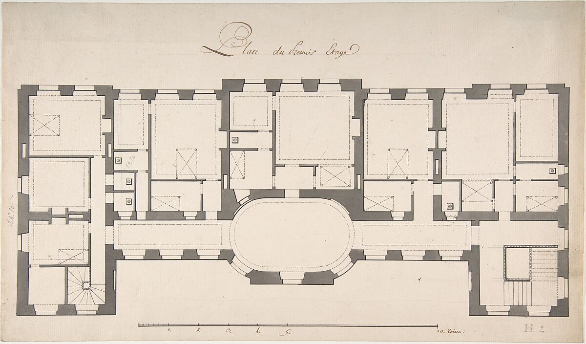 Ground Plan for Second Floor of a Palace, Degana, Pen and black ink, brush and gray wash over graphite 