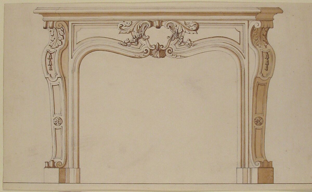 Drawing for a Chimney-piece, Delorme, Pen and brown ink with brush and brown wash over graphite