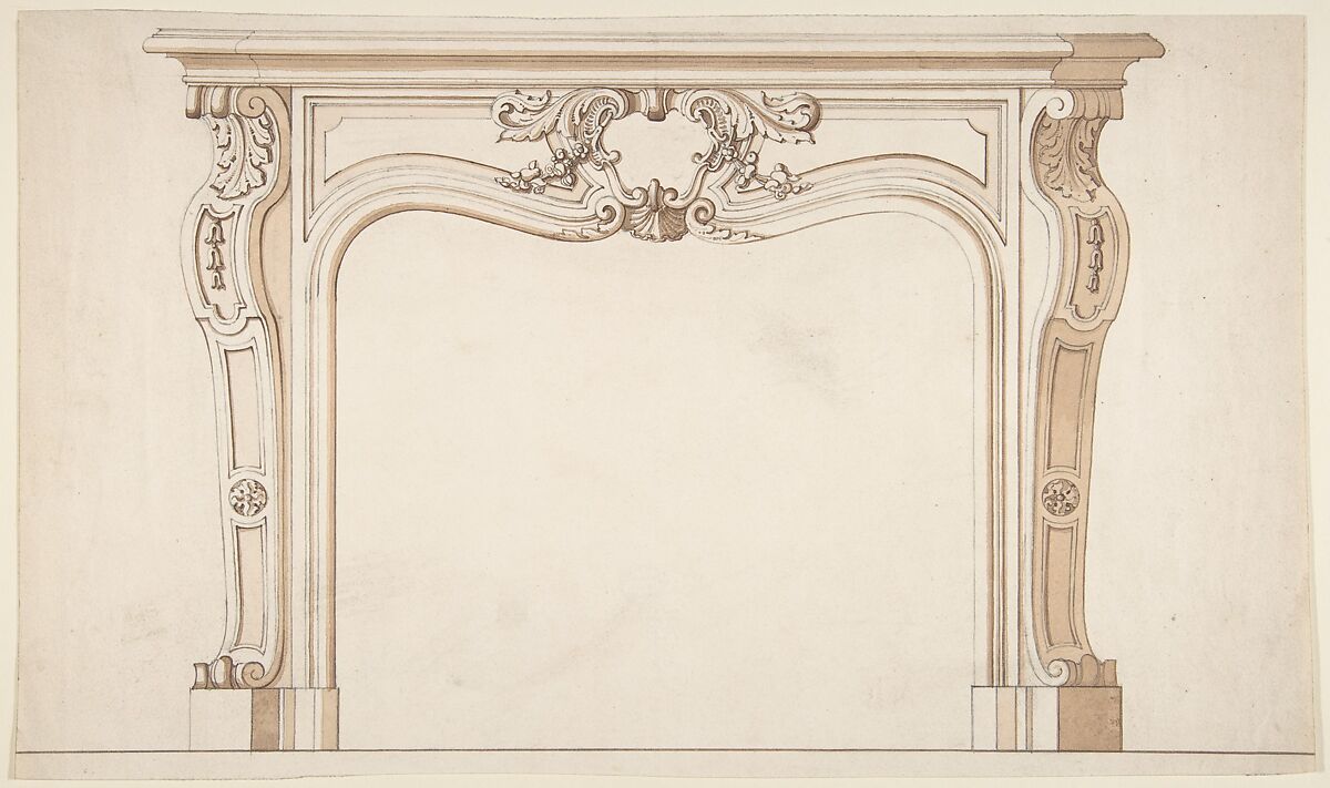 Drawing for a Chimney-piece, Delorme, Pen and brown ink with brush and brown wash over graphite 