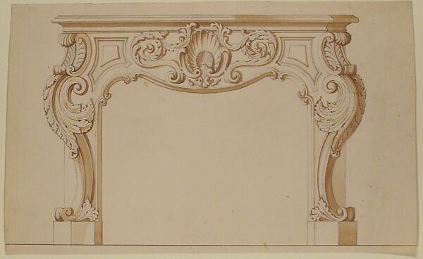 Drawing for chimney-piece, Delorme, Pen and brown ink with brush and brown wash over graphite