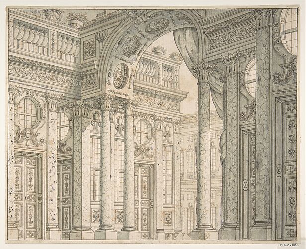 Design of a Perspective for a Stage Set with Courtyard and Triumphal Arch.