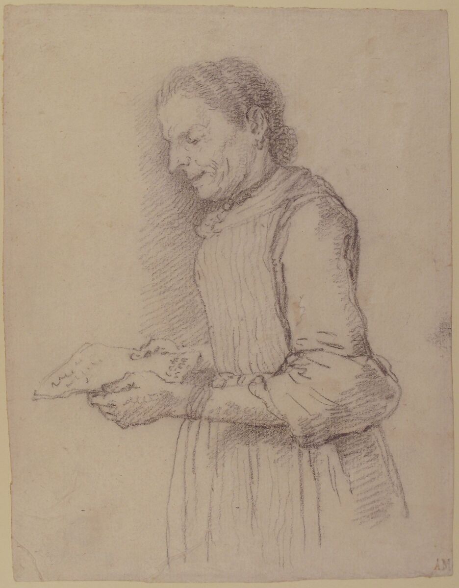 Woman in Half-Length, Profile View Facing Left and Reading a Piece of Paper Signed "Catarina", attributed to Francesco Zuccarelli (Italian, Pitigliano 1702–1788 Florence), Graphite or black chalk