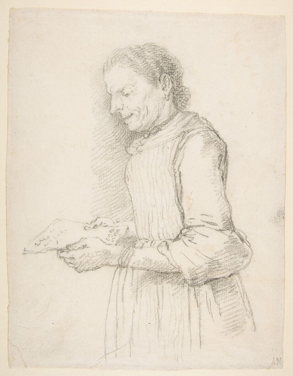 Woman in Half-Length, Profile View Facing Left and Reading a Piece of Paper Signed "Catarina", attributed to Francesco Zuccarelli (Italian, Pitigliano 1702–1788 Florence), Graphite or black chalk 