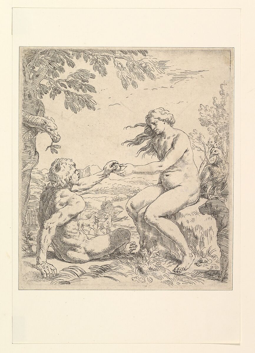 Adam and Eve, Simone Cantarini (Italian, Pesaro 1612–1648 Verona), Etching