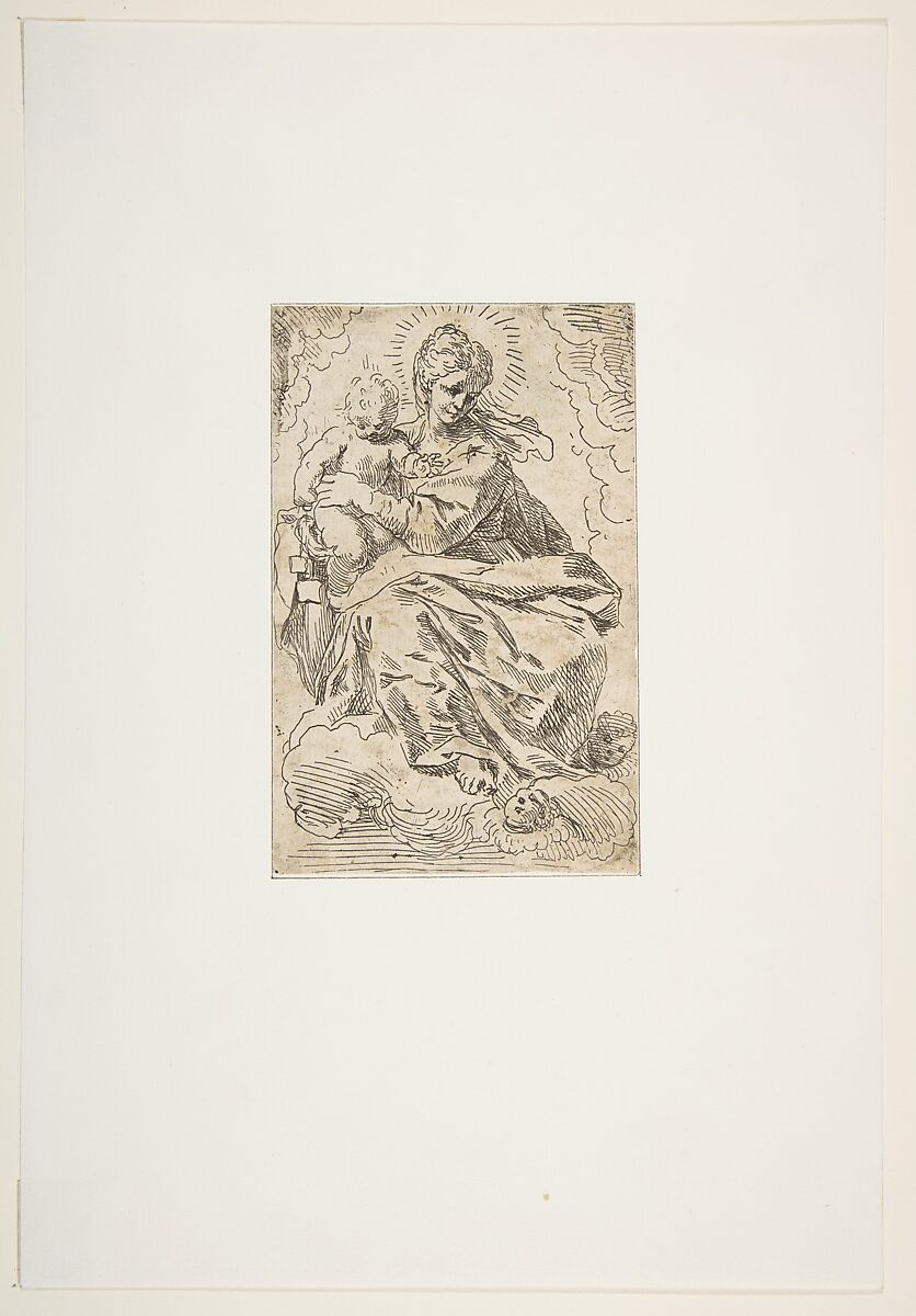 Madonna and child on clouds, Attributed to Simone Cantarini (Italian, Pesaro 1612–1648 Verona), Etching