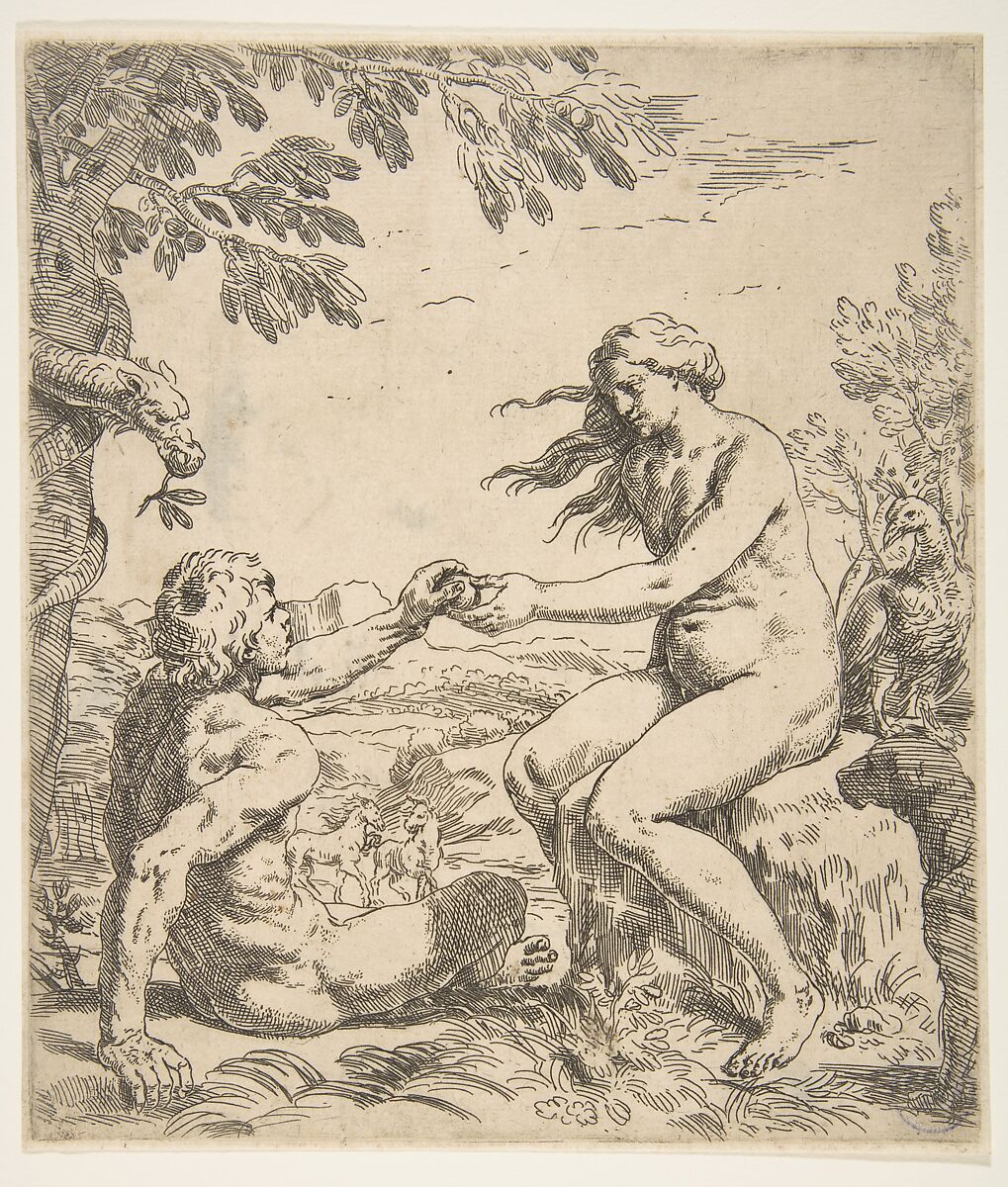 Adam and Eve, Simone Cantarini (Italian, Pesaro 1612–1648 Verona), Etching 