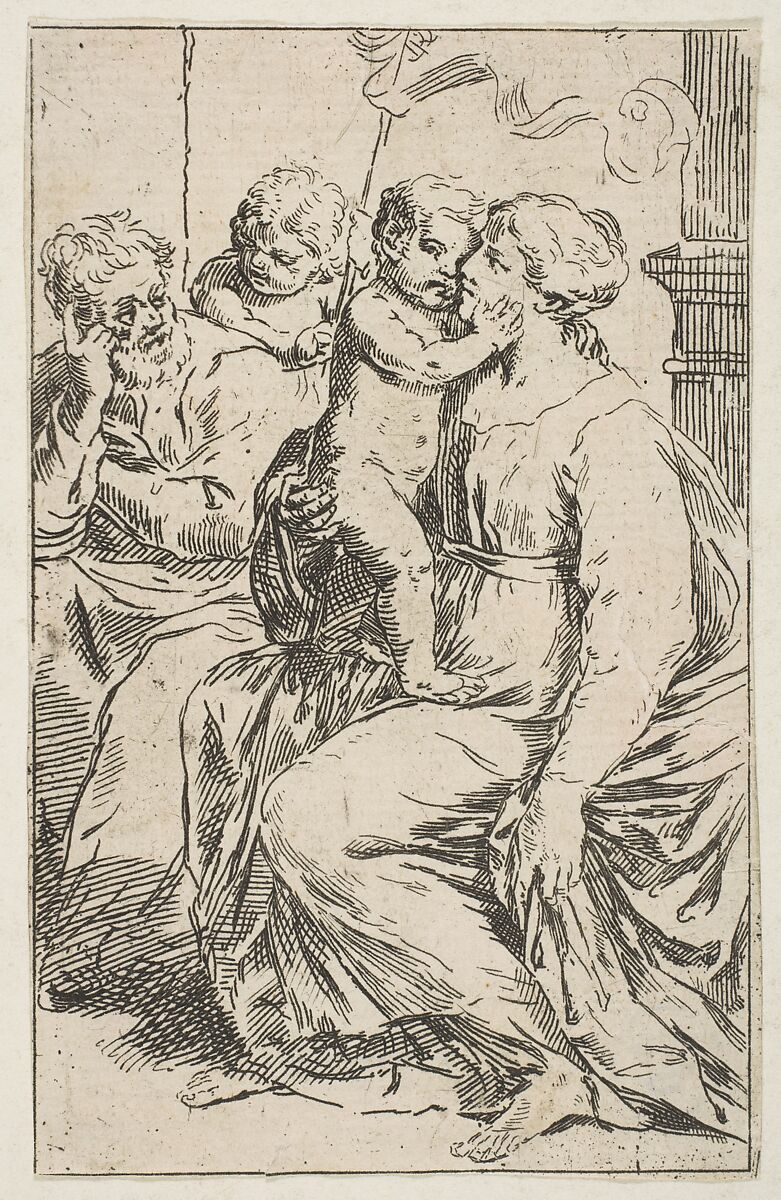 Holy Family with Saint John the Baptist, copy in reverse, After Simone Cantarini (Italian, Pesaro 1612–1648 Verona), Etching 