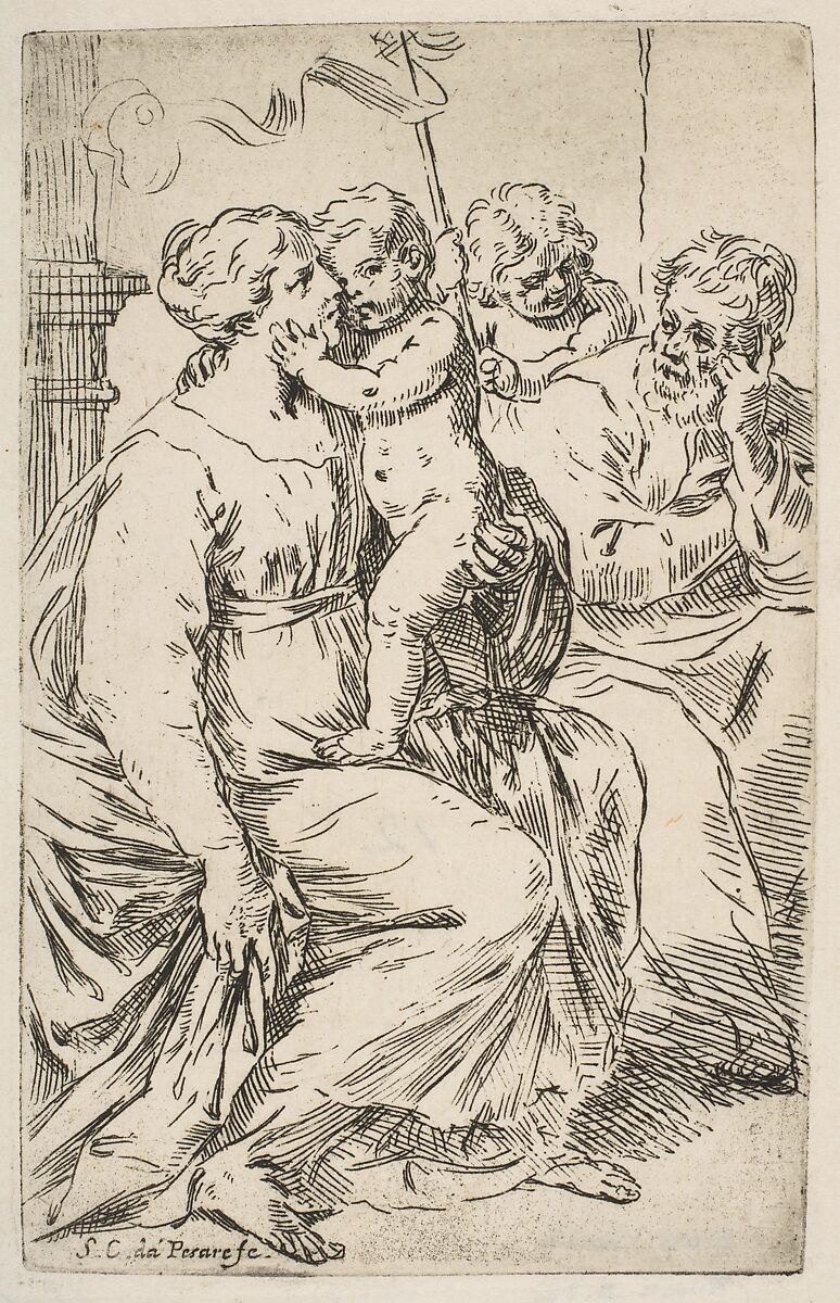 Holy Family with St. John the Baptist, Simone Cantarini (Italian, Pesaro 1612–1648 Verona), Etching 