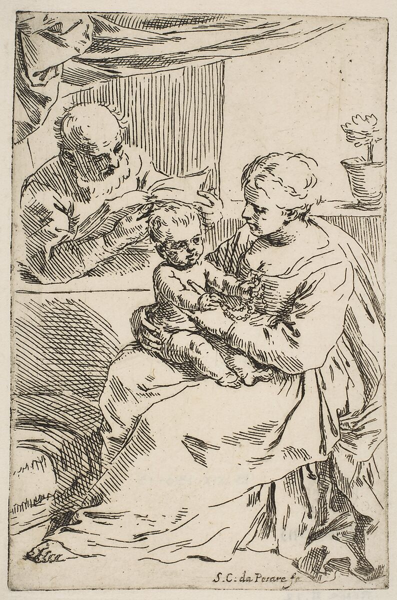 Holy Family with a Rosary, Simone Cantarini (Italian, Pesaro 1612–1648 Verona), Etching 