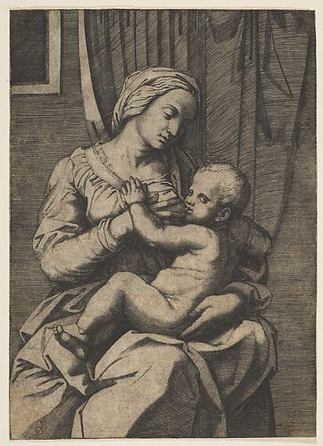 Virgin nursing the infant Christ on her lap