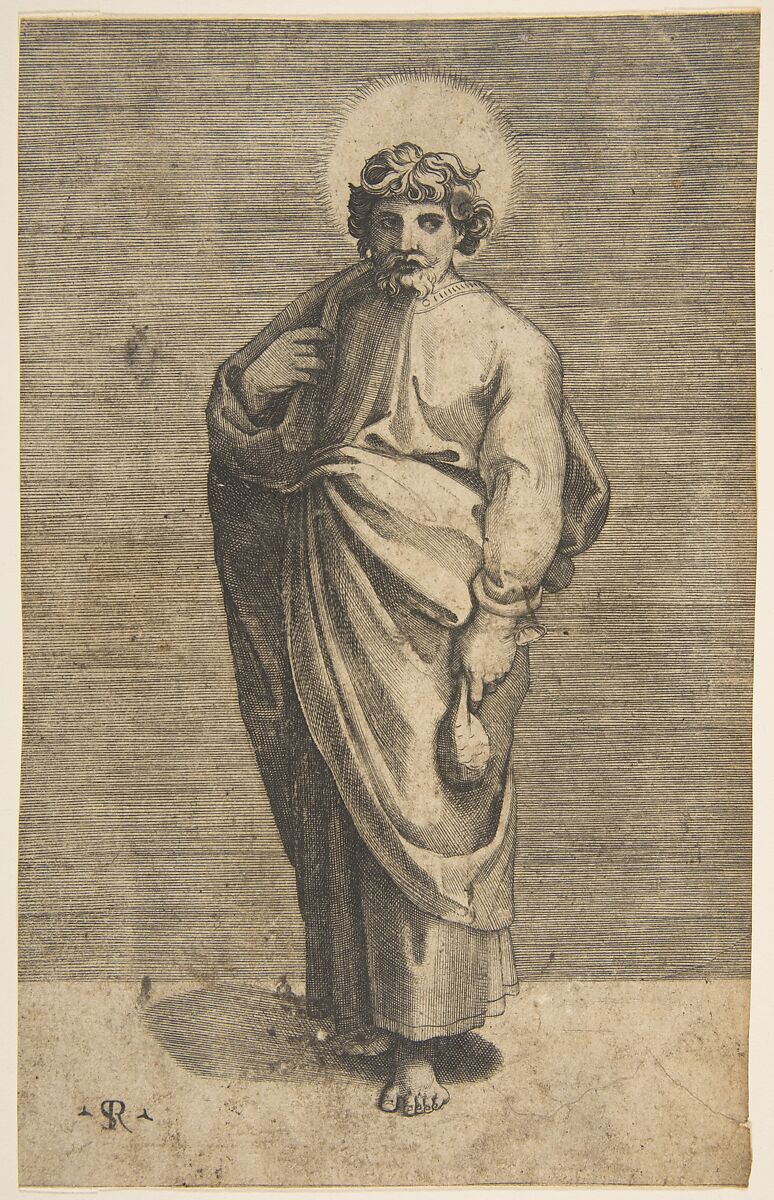 Saint Matthew holding a pouch, Marco Dente (Italian, Ravenna, active by 1515–died 1527 Rome), Engraving 