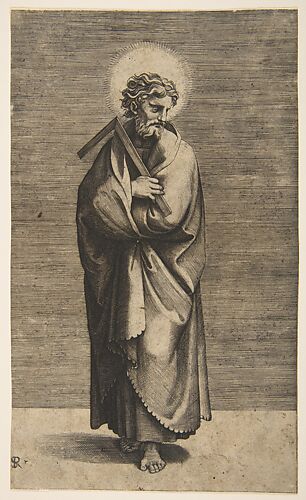 Saint Thomas holding a square rule, his head turned to the right