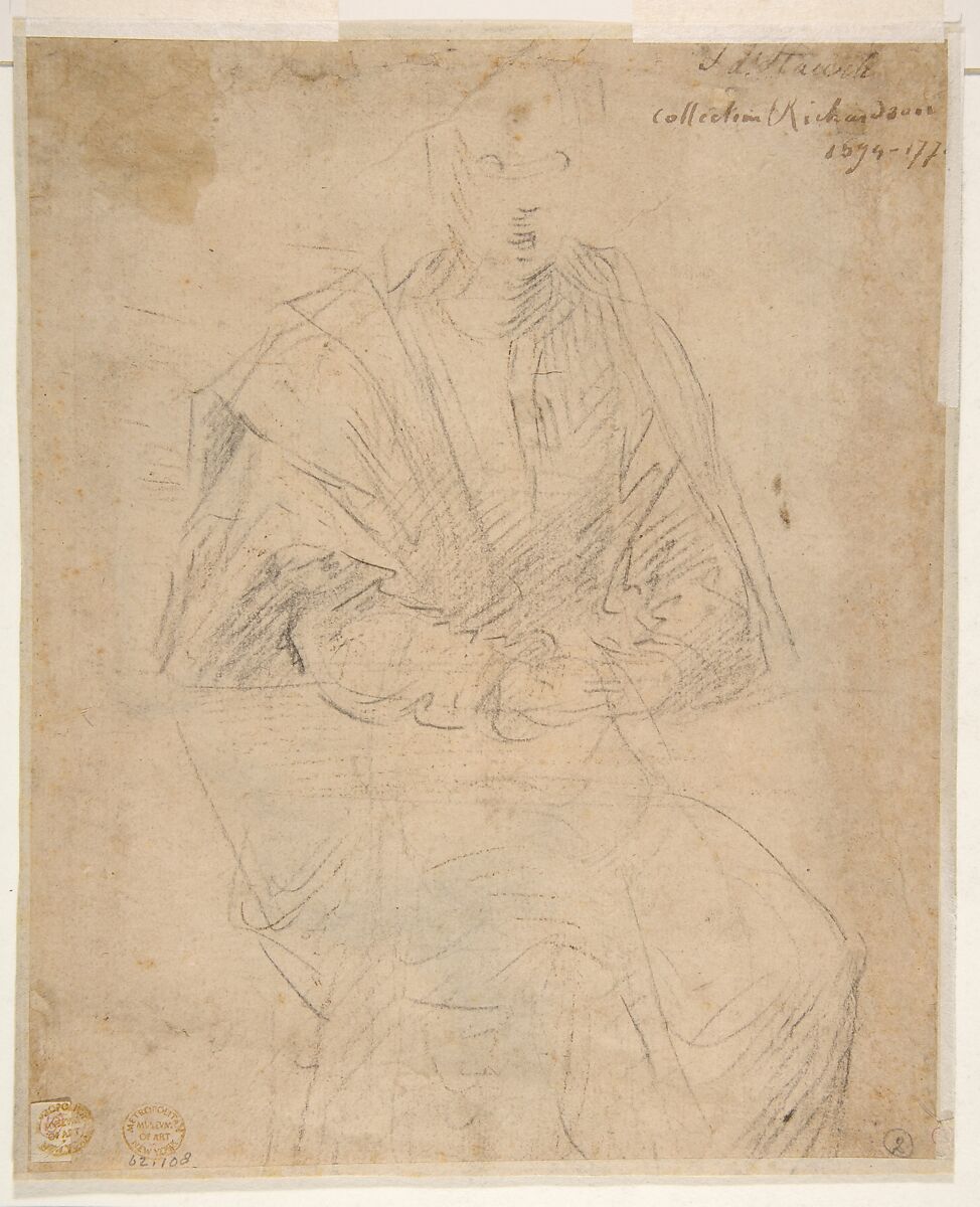 Head of a Youth in Profile (recto); Study of a Seated Figure (verso), attributed to Giovanni Antonio Sogliani (Italian, Florence 1492–1544 Florence), Black chalk (recto and verso)