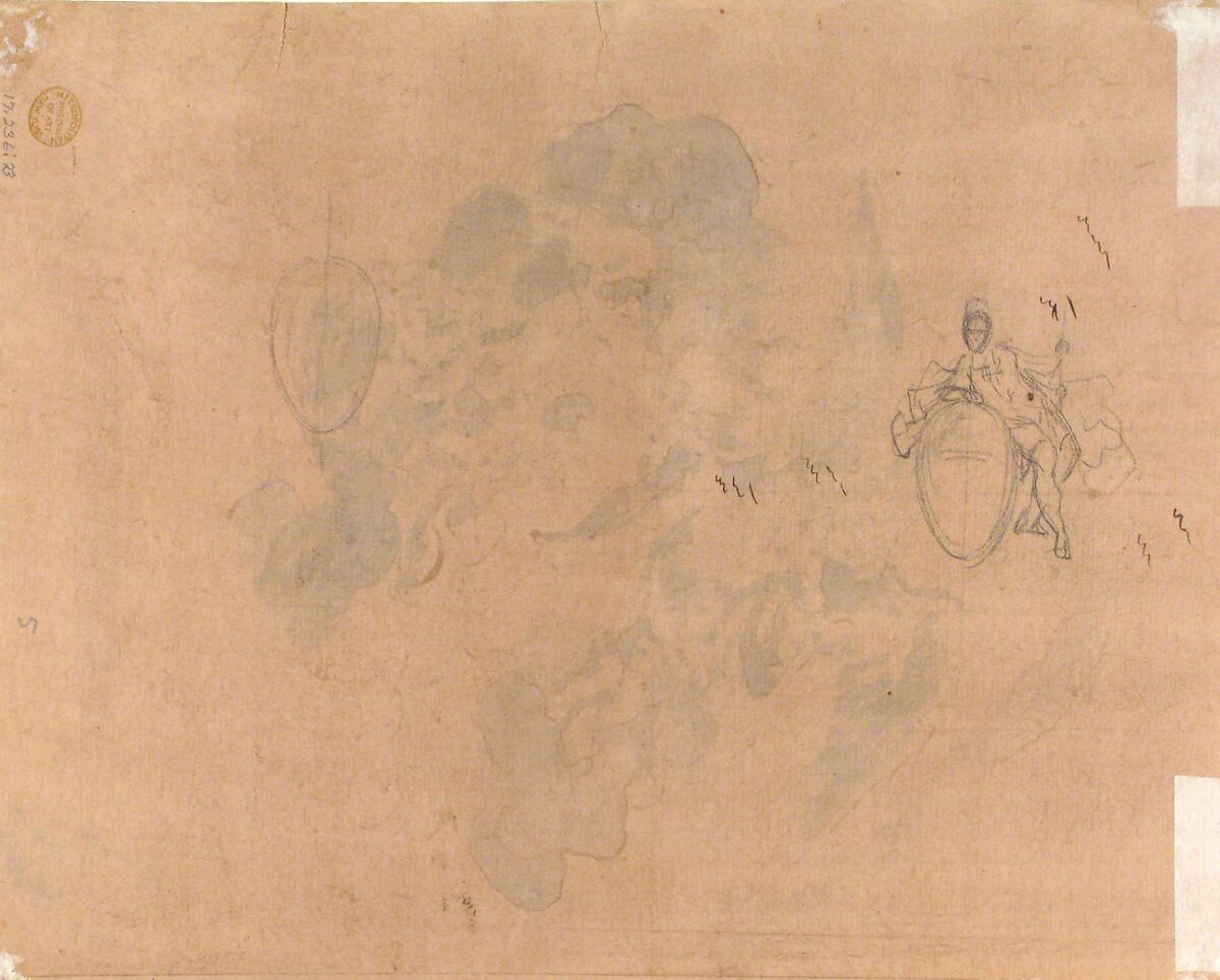 Jupiter with his Eagle (recto), Francesco Solimena (Italian, Canale di Serino 1657–1747 Barra), Pen, brown ink, gray wash over black chalk