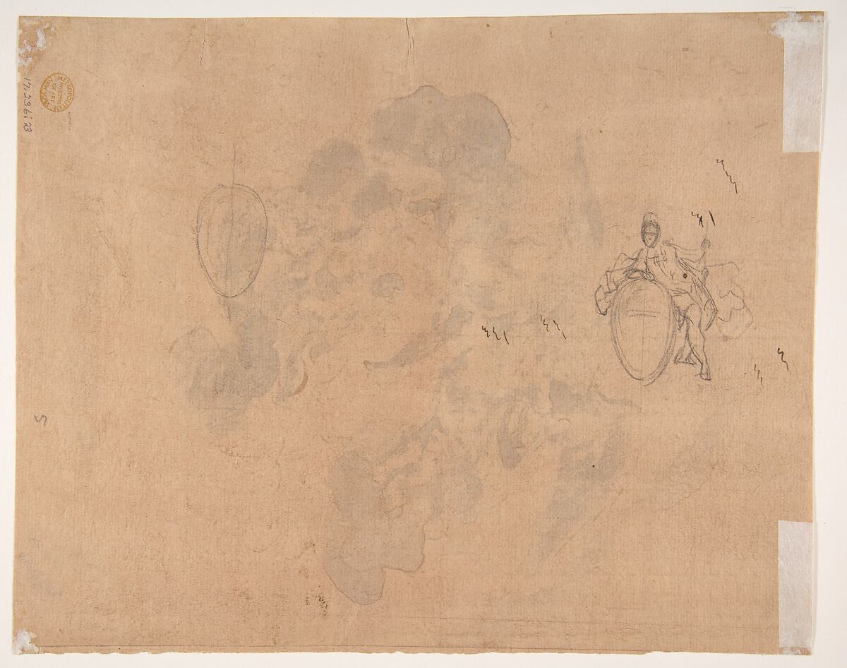 Jupiter with his Eagle (recto), Francesco Solimena (Italian, Canale di Serino 1657–1747 Barra), Pen, brown ink, gray wash over black chalk