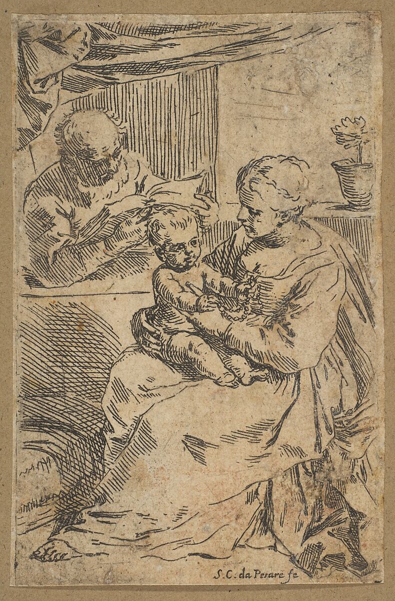 Holy Family with a rosary, Simone Cantarini (Italian, Pesaro 1612–1648 Verona), Etching 