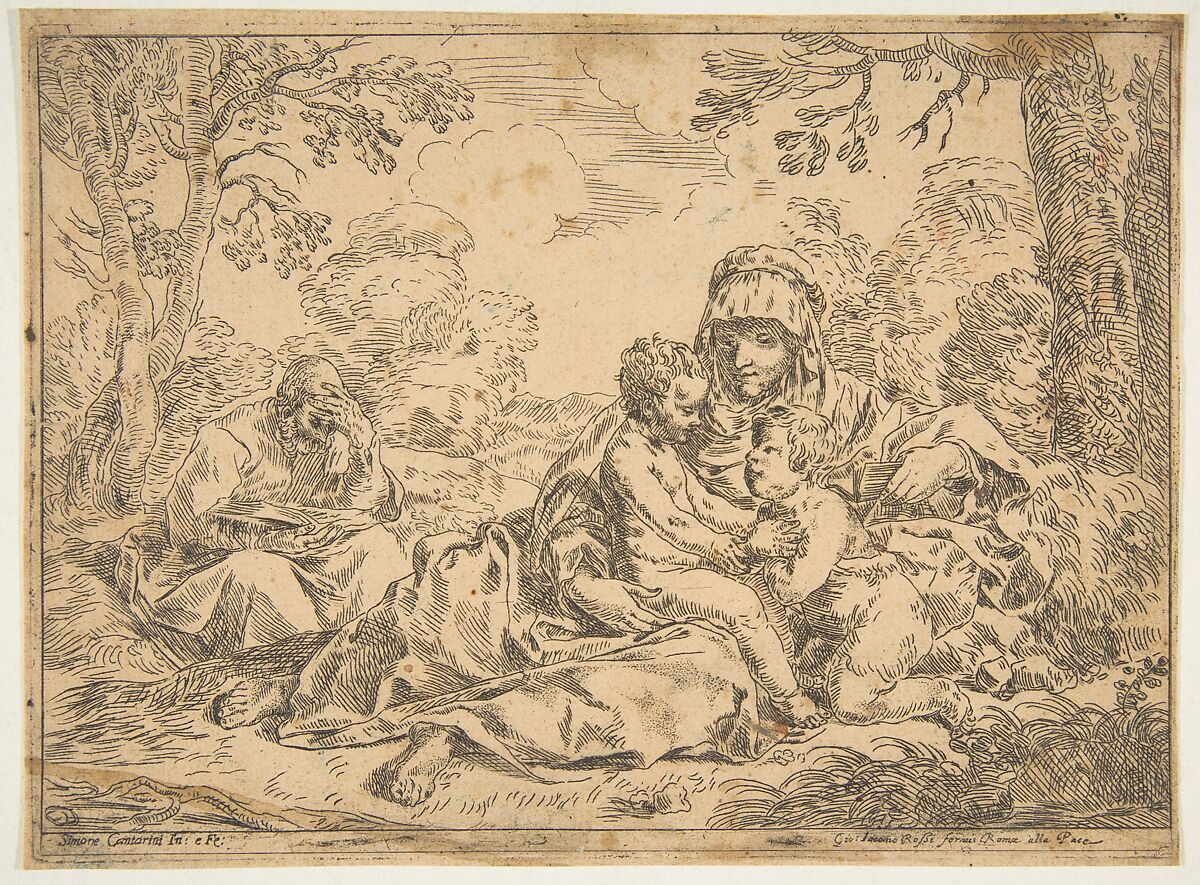 The Holy Family with Saint John the Baptist, copy after Cantarini, After Simone Cantarini (Italian, Pesaro 1612–1648 Verona), Etching 