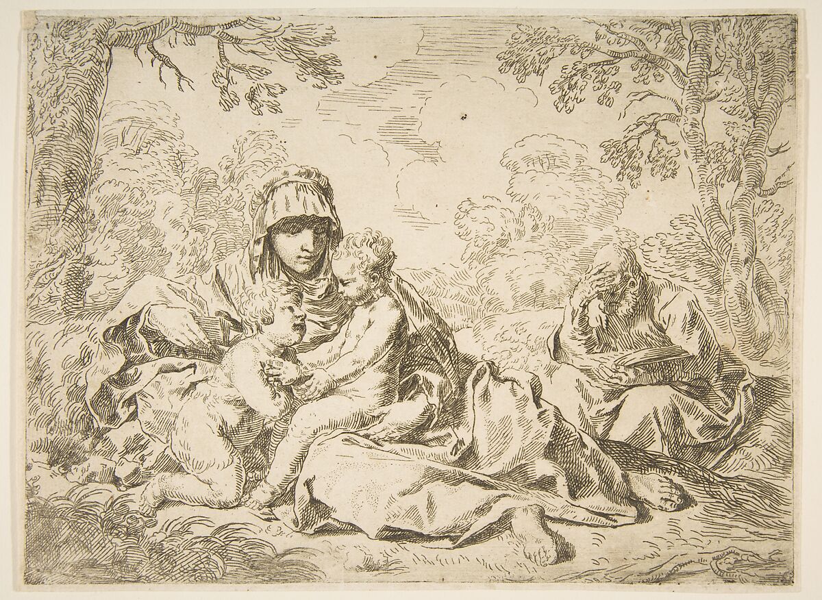 The Holy Family with Saint John the Baptist, After Simone Cantarini (Italian, Pesaro 1612–1648 Verona), Etching 