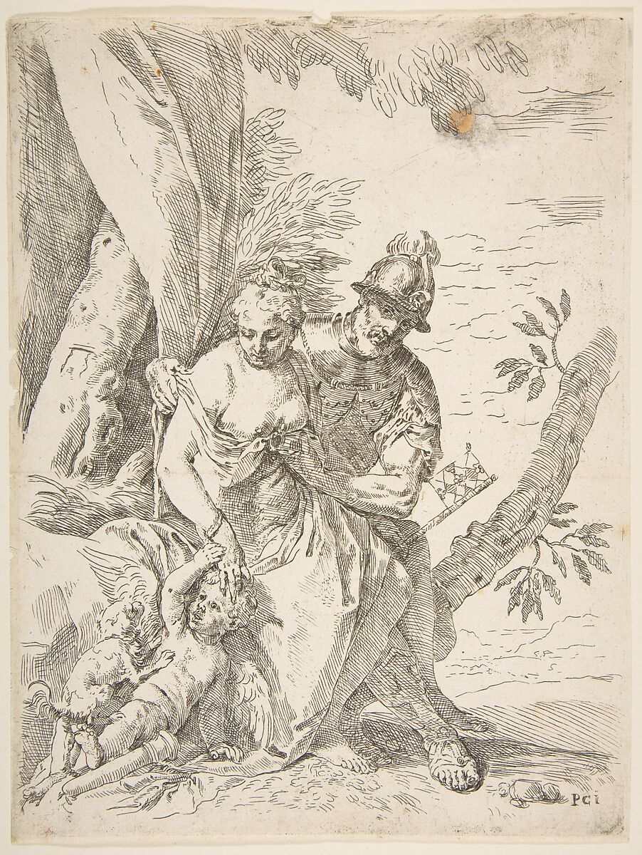 Mars, Venus, and Cupid, Simone Cantarini (Italian, Pesaro 1612–1648 Verona), Etching 