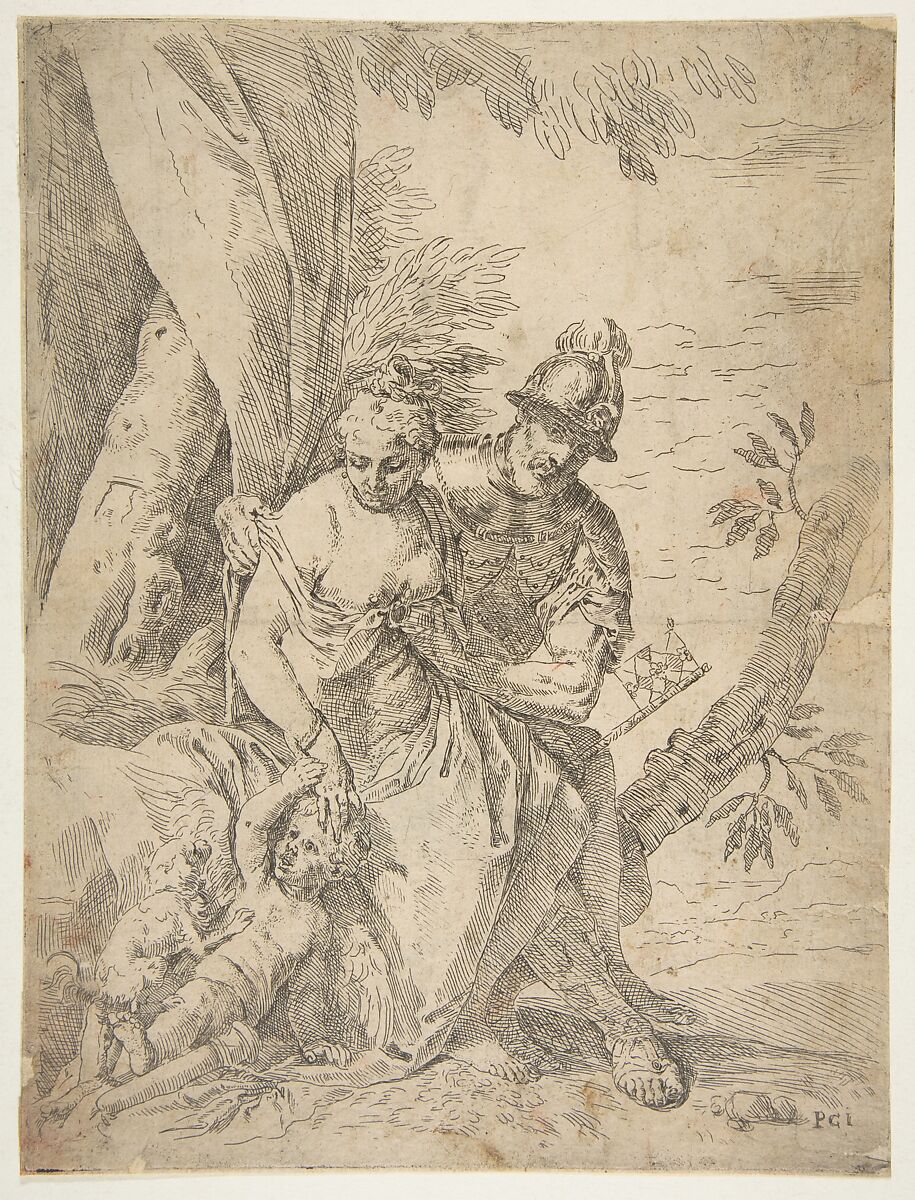 Mars, Venus and Cupid, Simone Cantarini (Italian, Pesaro 1612–1648 Verona), Etching 