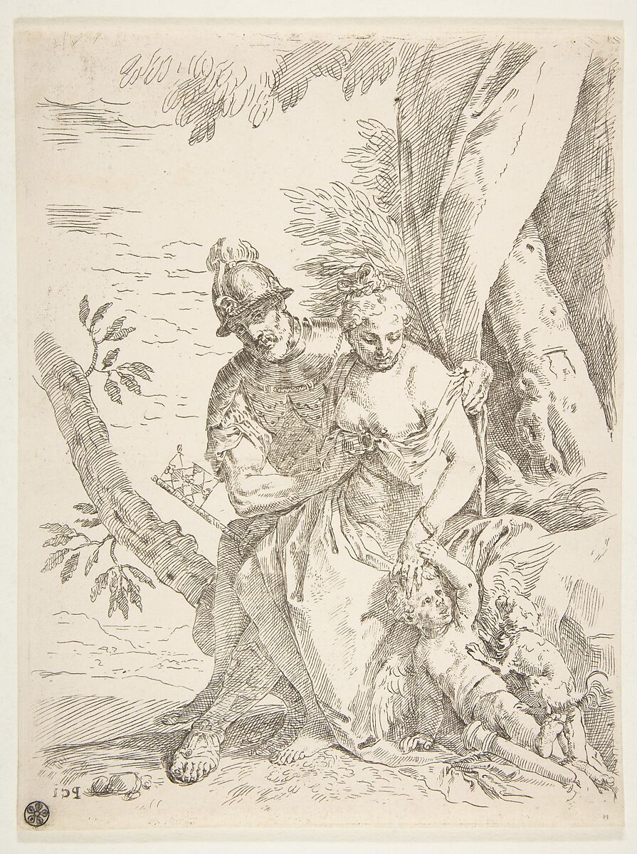 Mars, Venus and Cupid, Simone Cantarini (Italian, Pesaro 1612–1648 Verona), Etching 