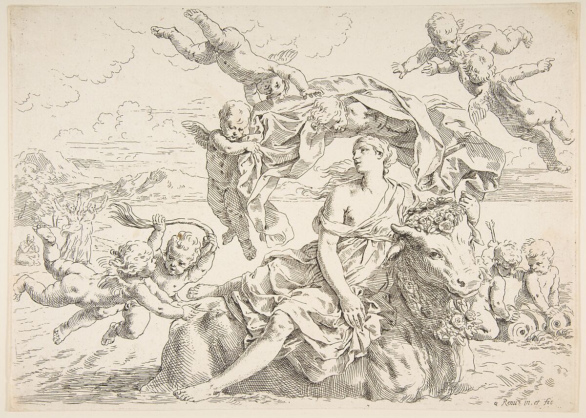 Rape of Europa, Simone Cantarini (Italian, Pesaro 1612–1648 Verona), Etching and drypoint 