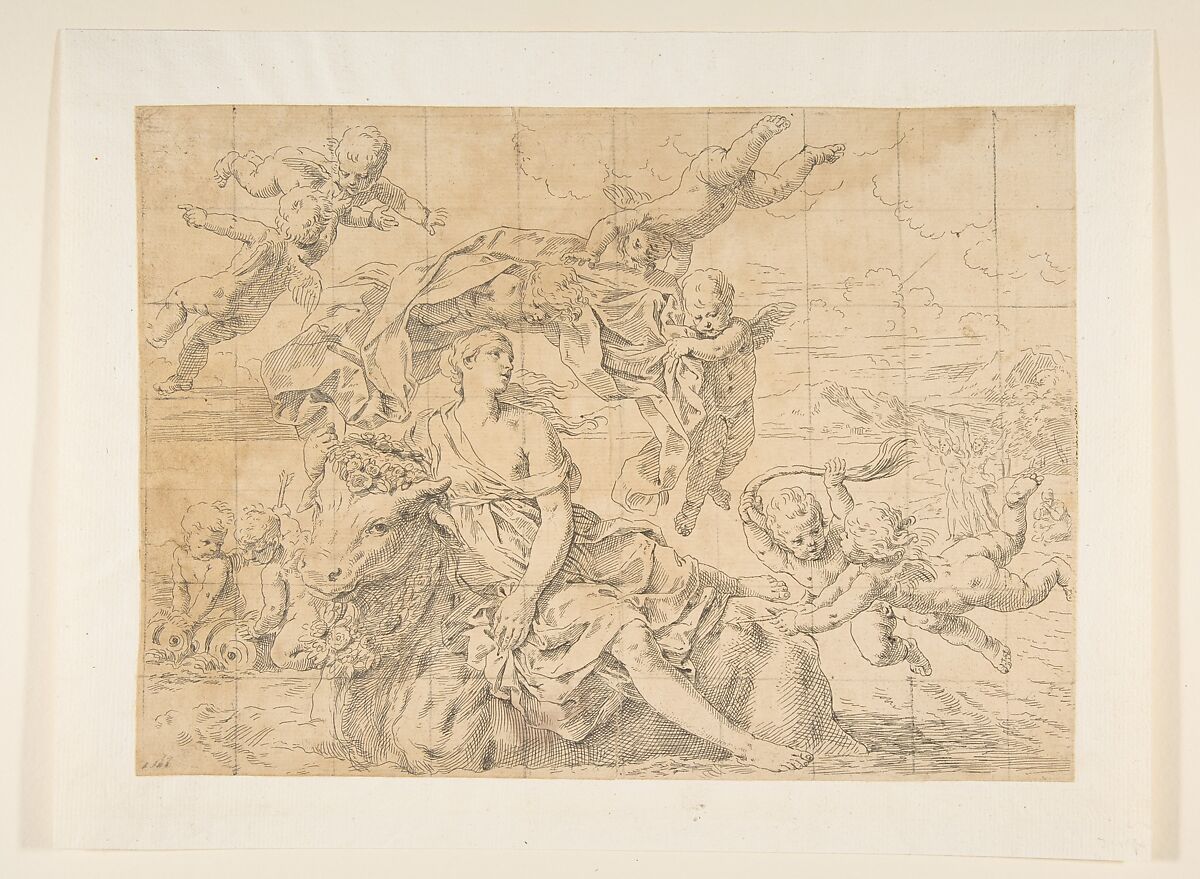 Rape of Europa, Simone Cantarini (Italian, Pesaro 1612–1648 Verona), Etching with drypoint